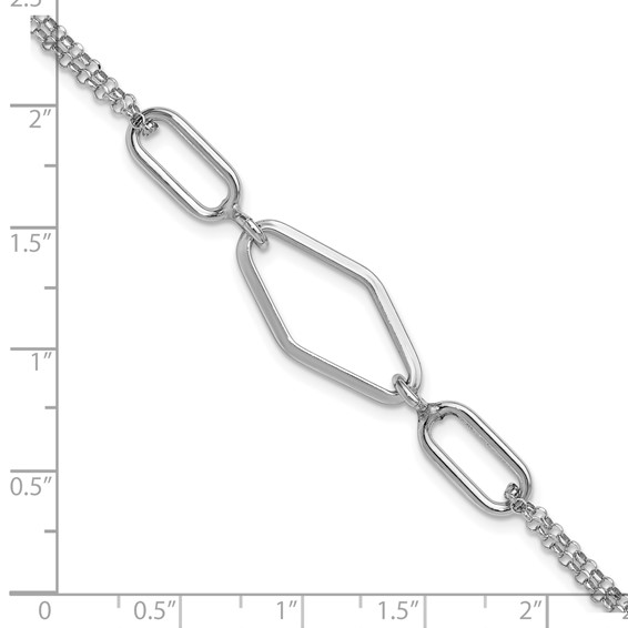 Leslie's SS RH-plat Polish/Dia-cut Fancy 2-strand w/.75in ext. Bracelet