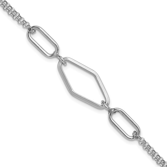 Leslie's SS RH-plat Polish/Dia-cut Fancy 2-strand w/.75in ext. Bracelet