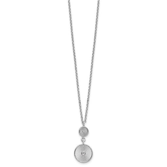 Leslie's SS RH-plated CZ Polish/Grooved Circle w/2in ext. Necklace