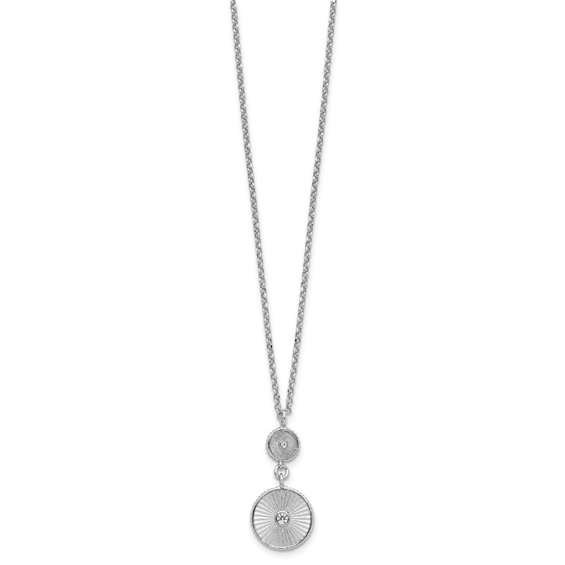 SS RH-plated CZ Polish/Grooved Circle w/2in ext. Necklace