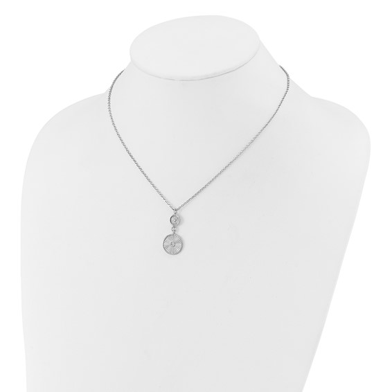 Leslie's SS RH-plated CZ Polish/Grooved Circle w/2in ext. Necklace