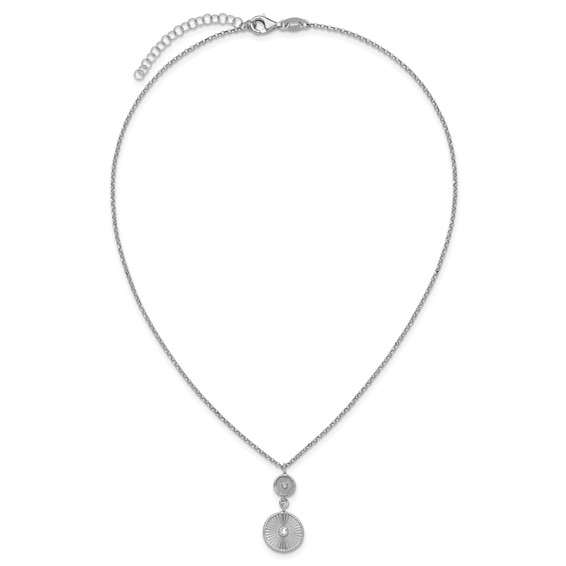 Leslie's SS RH-plated CZ Polish/Grooved Circle w/2in ext. Necklace