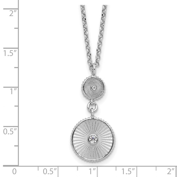 Leslie's SS RH-plated CZ Polish/Grooved Circle w/2in ext. Necklace