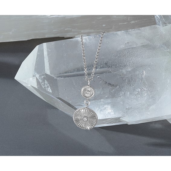 Leslie's SS RH-plated CZ Polish/Grooved Circle w/2in ext. Necklace