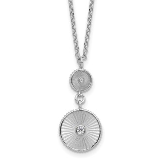 Leslie's SS RH-plated CZ Polish/Grooved Circle w/2in ext. Necklace