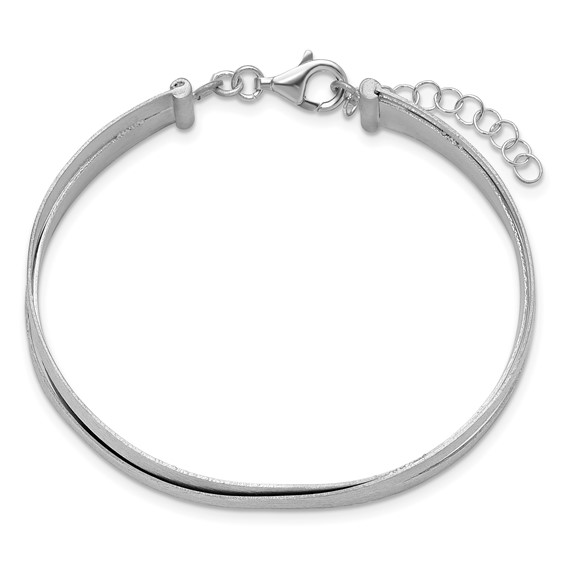 Leslie's Sterling Silver RH-plate Scratch Finish w/Safety Clasp Bangle