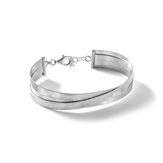 Leslie's Sterling Silver RH-plate Scratch Finish w/Safety Clasp Bangle