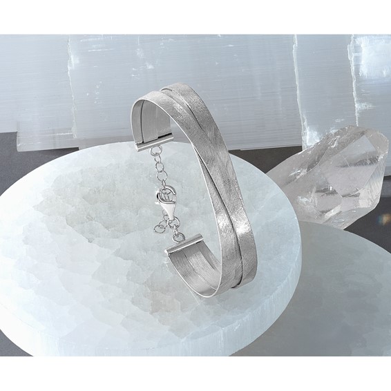 Leslie's Sterling Silver RH-plate Scratch Finish w/Safety Clasp Bangle