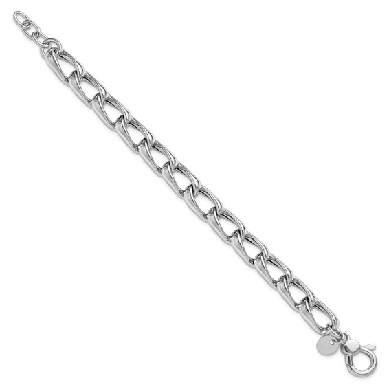 Leslie's SS RH-plated Polished Fancy Link w/.5in ext. Bracelet