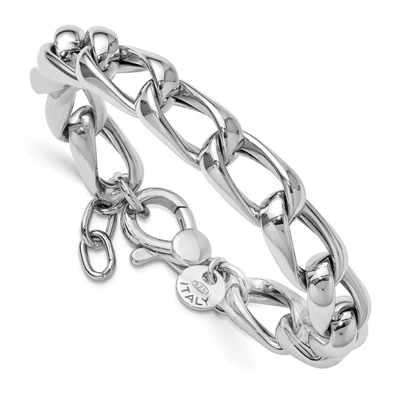 Leslie's SS RH-plated Polished Fancy Link w/.5in ext. Bracelet