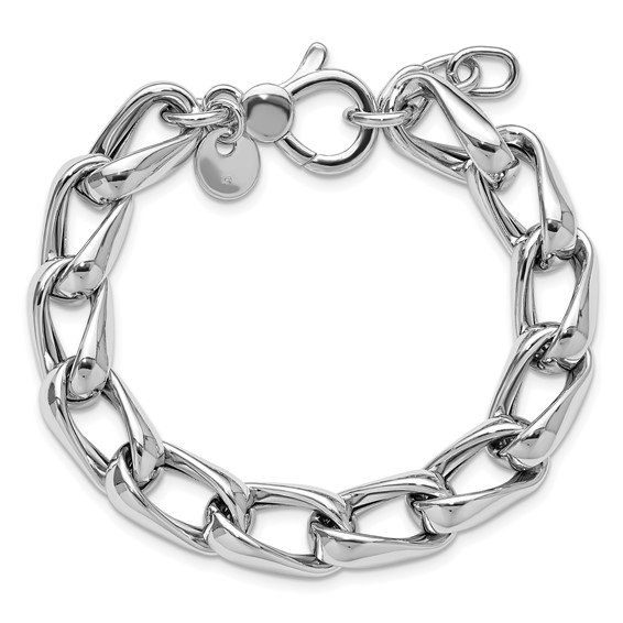 Leslie's SS RH-plated Polished Fancy Link w/.5in ext. Bracelet