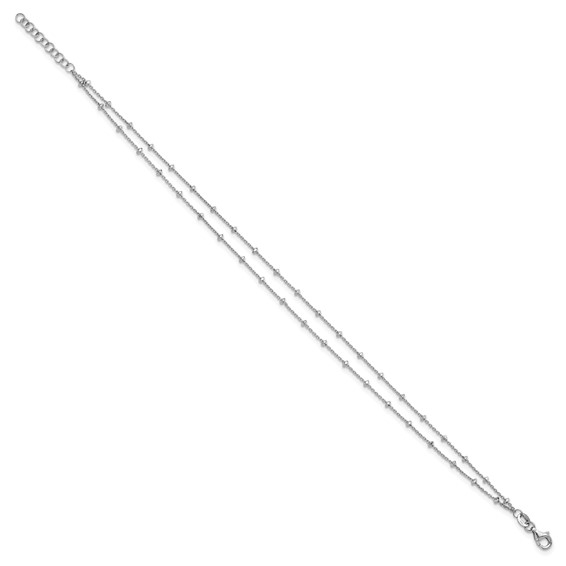 Leslie's Sterling Silver Rhodium-plated 2-Strand Beaded 9 inch Plus 1 inch Extender - Total 10 inch Anklet