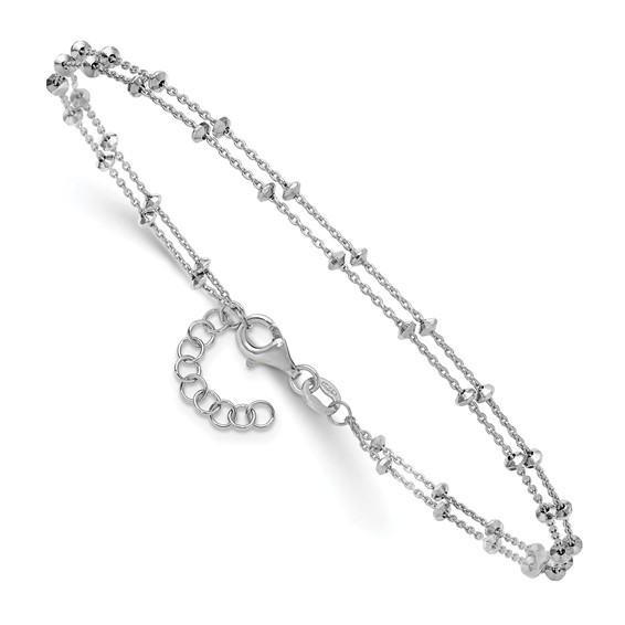 Leslie's Sterling Silver Rhodium-plated 2-Strand Beaded 9 inch Plus 1 inch Extender - Total 10 inch Anklet