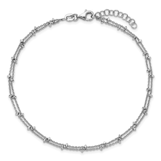 Leslie's Sterling Silver Rhodium-plated 2-Strand Beaded 9 inch Plus 1 inch Extender - Total 10 inch Anklet
