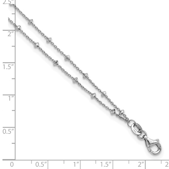 Leslie's Sterling Silver Rhodium-plated 2-Strand Beaded 9 inch Plus 1 inch Extender - Total 10 inch Anklet