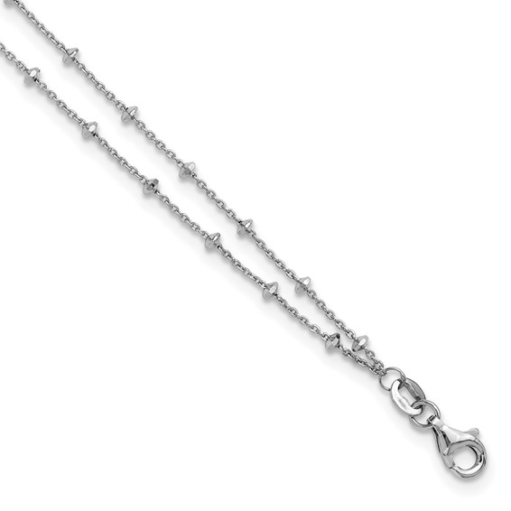 Leslie's Sterling Silver Rhodium-plated 2-Strand Beaded 9 inch Plus 1 inch Extender - Total 10 inch Anklet