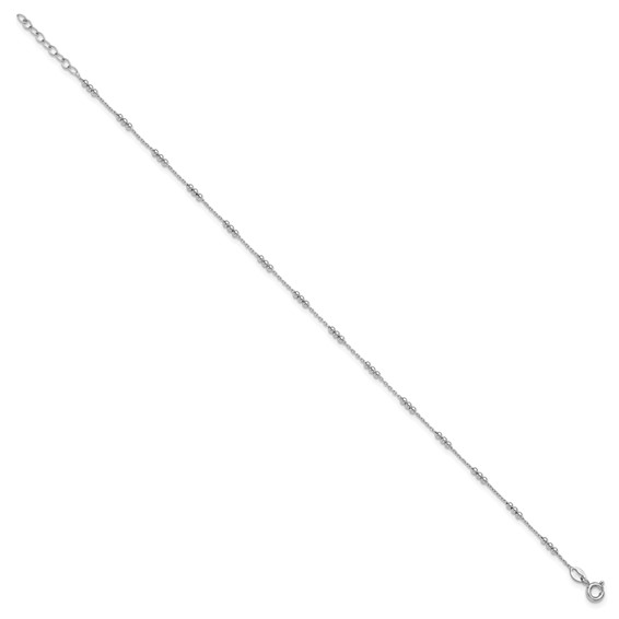 Leslie's Sterling Silver Rhodium-plated Bead 9 inch Plus 1 inch Extender - Total 10 inch Anklet