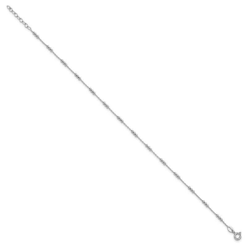 SS RH-plated Polished  Bead Station 9in Plus 1in ext. Anklet