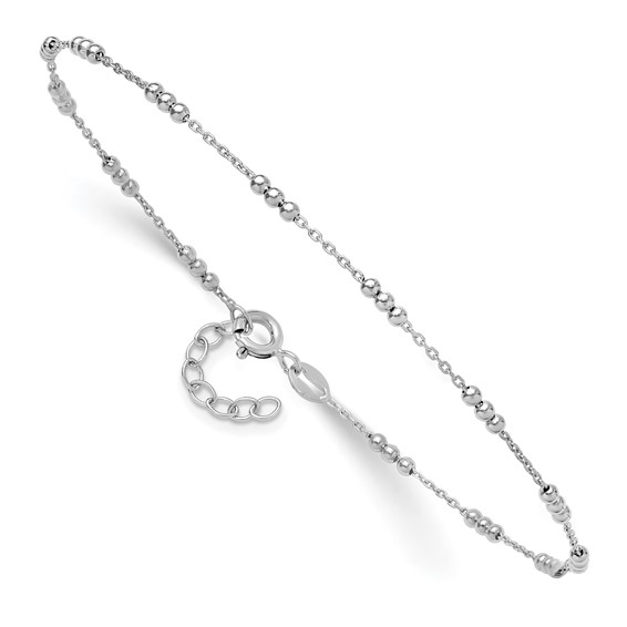 Leslie's Sterling Silver Rhodium-plated Bead 9 inch Plus 1 inch Extender - Total 10 inch Anklet