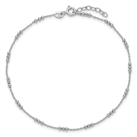 Leslie's Sterling Silver Rhodium-plated Bead 9 inch Plus 1 inch Extender - Total 10 inch Anklet