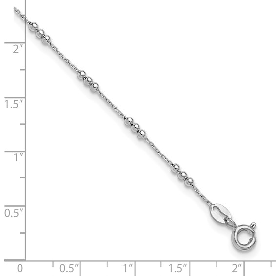 Leslie's Sterling Silver Rhodium-plated Bead 9 inch Plus 1 inch Extender - Total 10 inch Anklet