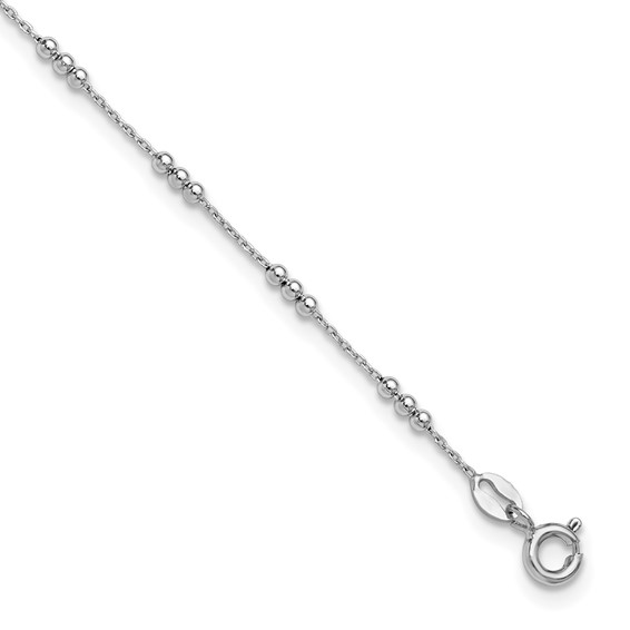 Leslie's Sterling Silver Rhodium-plated Bead 9 inch Plus 1 inch Extender - Total 10 inch Anklet