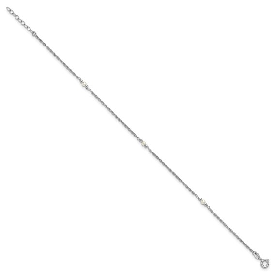 Leslie's Sterling Silver Rhodium-plated Freshwater Cultured Pearl 9 inch Plus 1 inch Extender - Total 10 inch Anklet