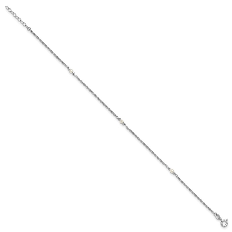 SS RH-plat Polish FWC Pearl Station 9in Plus 1in ext. Anklet