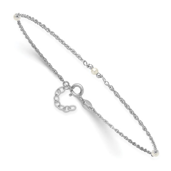 Leslie's Sterling Silver Rhodium-plated Freshwater Cultured Pearl 9 inch Plus 1 inch Extender - Total 10 inch Anklet