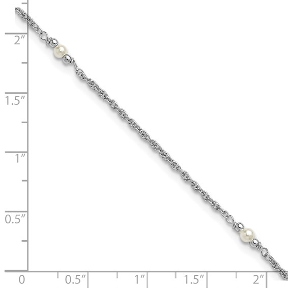Leslie's Sterling Silver Rhodium-plated Freshwater Cultured Pearl 9 inch Plus 1 inch Extender - Total 10 inch Anklet