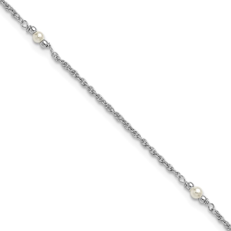 SS RH-plat Polish FWC Pearl Station 9in Plus 1in ext. Anklet