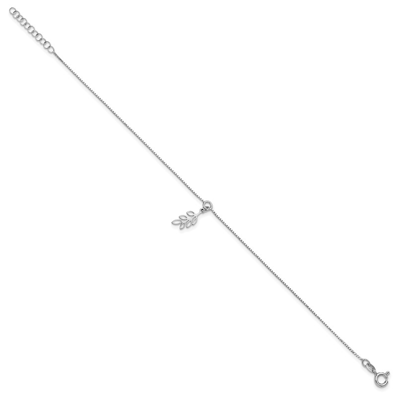 SS RH-plated Polished Dangle Leaf 9in Plus 1in ext. Anklet