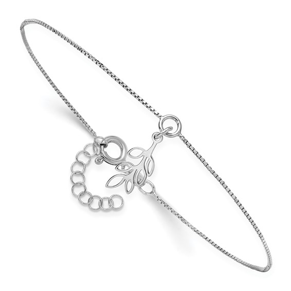 Leslie's Sterling Silver Rhodium-plated Leaf Charm 9 inch Plus 1 inch Extender - Total 10 inch Anklet