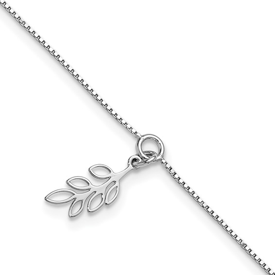 Leslie's Sterling Silver Rhodium-plated Leaf Charm 9 inch Plus 1 inch Extender - Total 10 inch Anklet