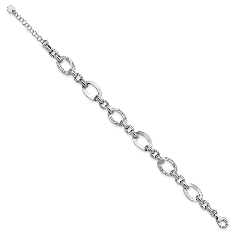 SS RH-plat Polish/Textured Fancy Link w/1.25in ext. Bracelet