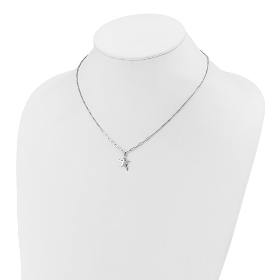 Leslie's SS RH-plated Polished Star Pendant w/1.25in ext. Necklace