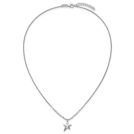Leslie's SS RH-plated Polished Star Pendant w/1.25in ext. Necklace