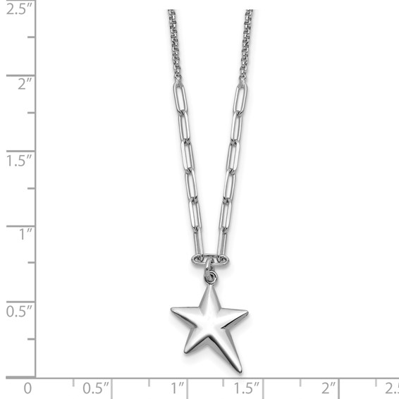 Leslie's SS RH-plated Polished Star Pendant w/1.25in ext. Necklace