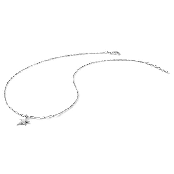 Leslie's SS RH-plated Polished Star Pendant w/1.25in ext. Necklace