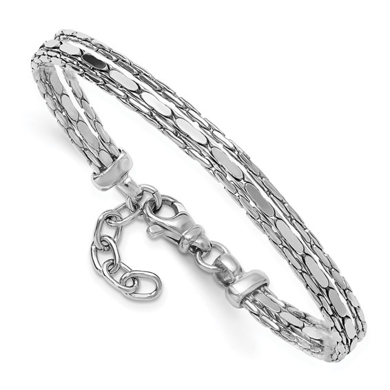 Leslie's SS RH-plated Polished 3-Strand Fancy w/1in ext. Bracelet