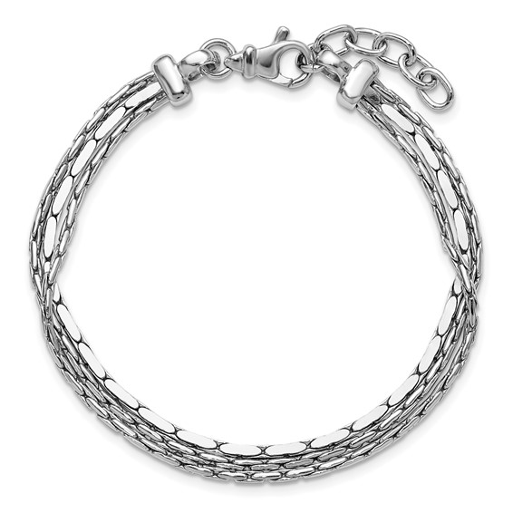 Leslie's SS RH-plated Polished 3-Strand Fancy w/1in ext. Bracelet