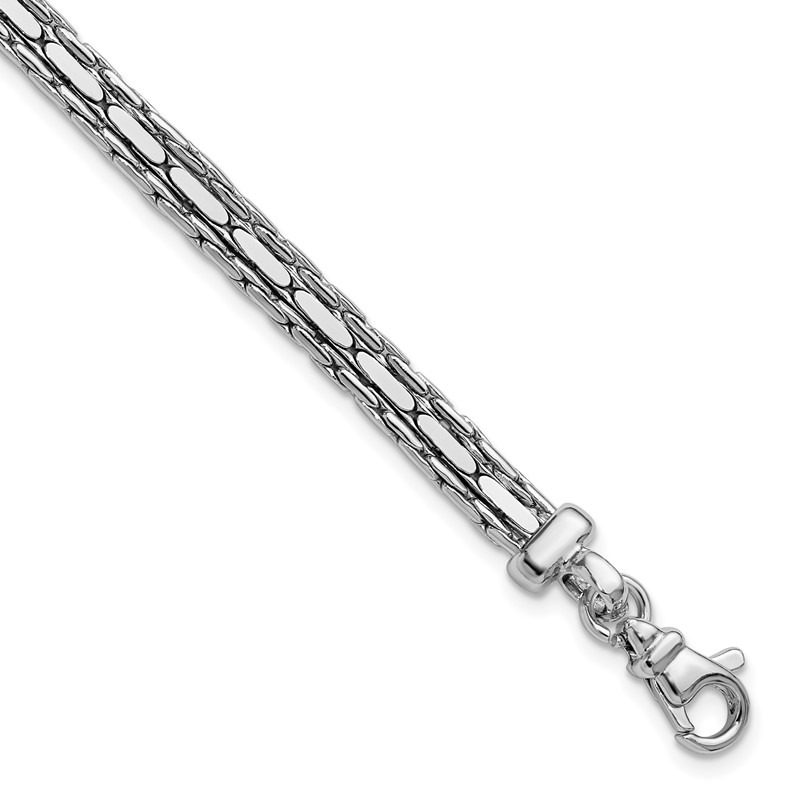 SS RH-plated Polished 3-Strand Fancy w/1in ext. Bracelet