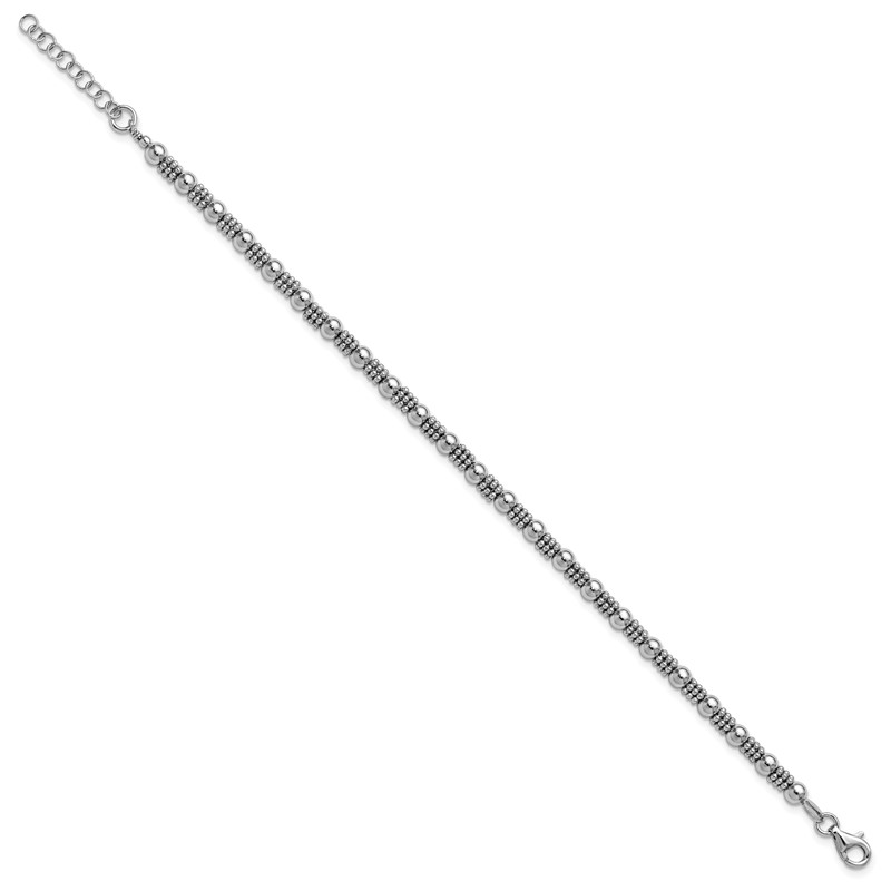 Sterling Silver RH-plated Fancy Beaded w/1in ext. Bracelet