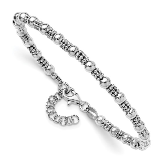 Leslie's Sterling Silver RH-plated Fancy Beaded w/1in ext. Bracelet