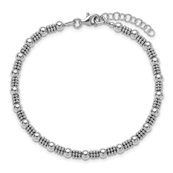 Leslie's Sterling Silver RH-plated Fancy Beaded w/1in ext. Bracelet