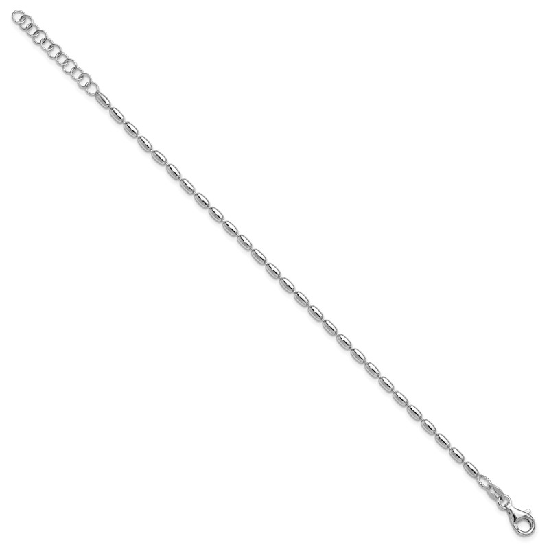 Sterling Silver RH-plated Oval Beaded w/1.25in ext. Bracelet