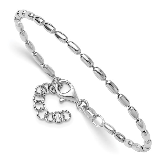 Leslie's Sterling Silver RH-plated Oval Beaded w/1.25in ext. Bracelet
