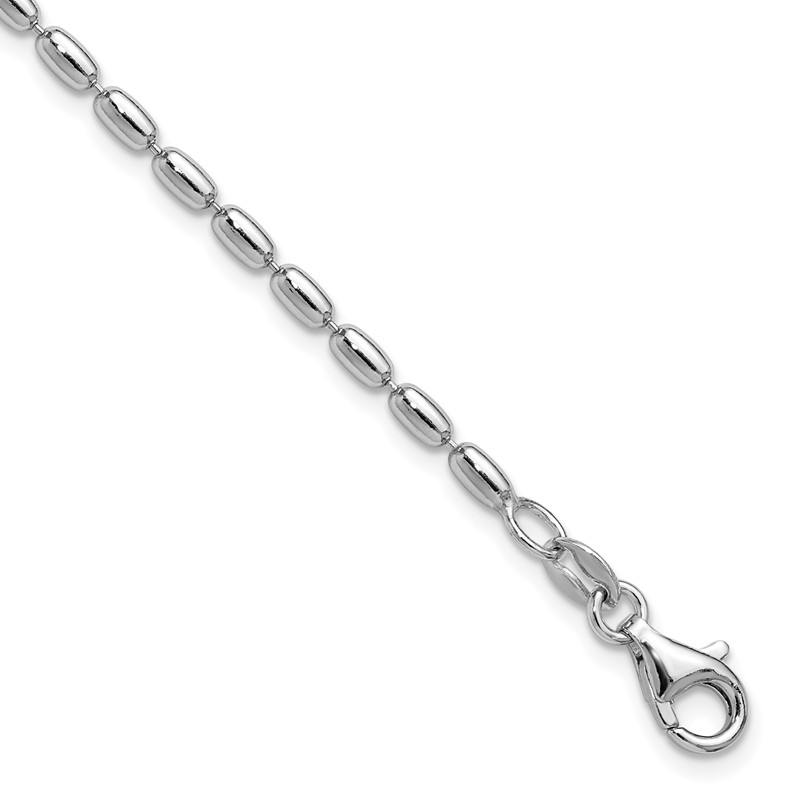 Sterling Silver RH-plated Oval Beaded w/1.25in ext. Bracelet