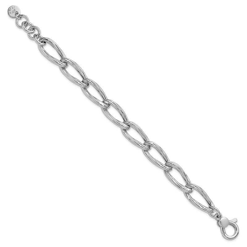 SS RH-plated Polished/Grooved Link w/.75in ext. Bracelet