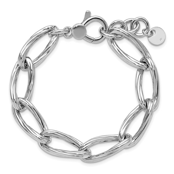 Leslie's SS RH-plated Polished/Grooved Link w/.75in ext. Bracelet